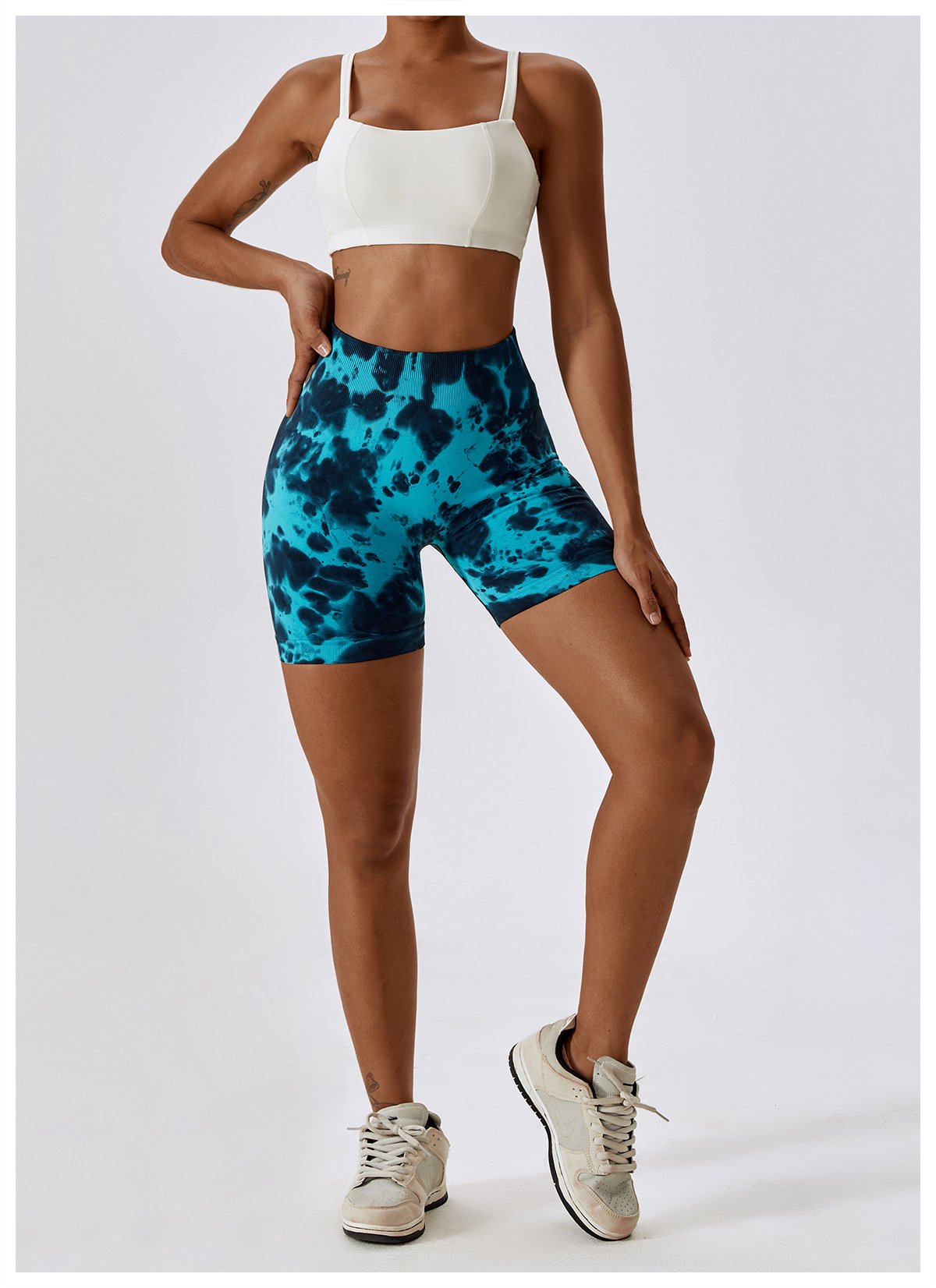 European And American Tie-Dye Seamless Yoga Shorts High Waist Hip-lifting Fitness Pants Belly Tight Sports Shorts Women's 7356