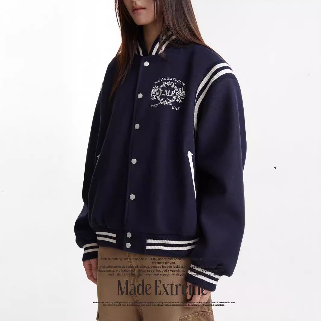Badge Letter Embroidered Button Autumn And Winter New All-match Casual Sports Jacket Coat