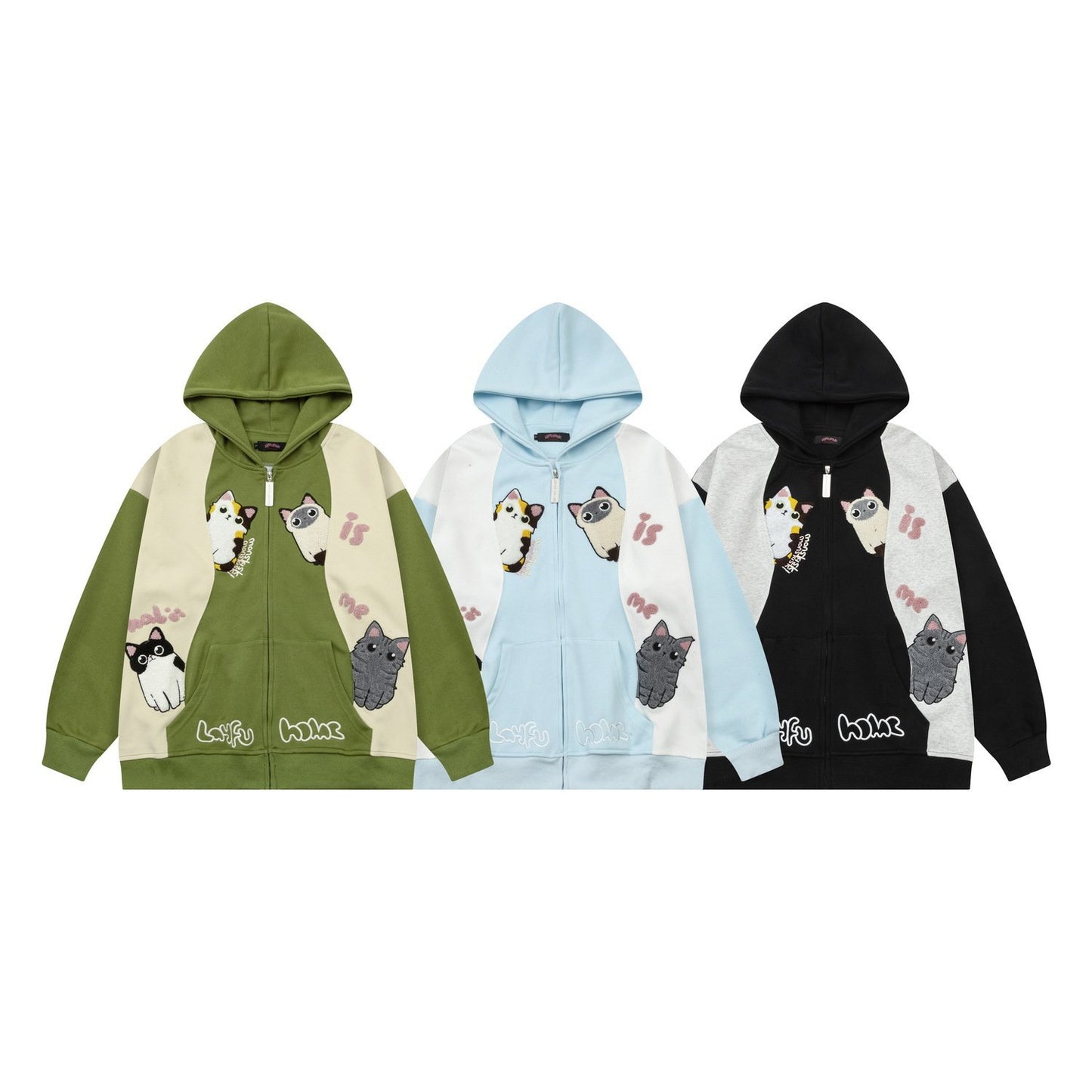 American-style Retro Cat-haunts Cardigan Hoodie Men's And Women's Couples Loose Casual All-match Jacket