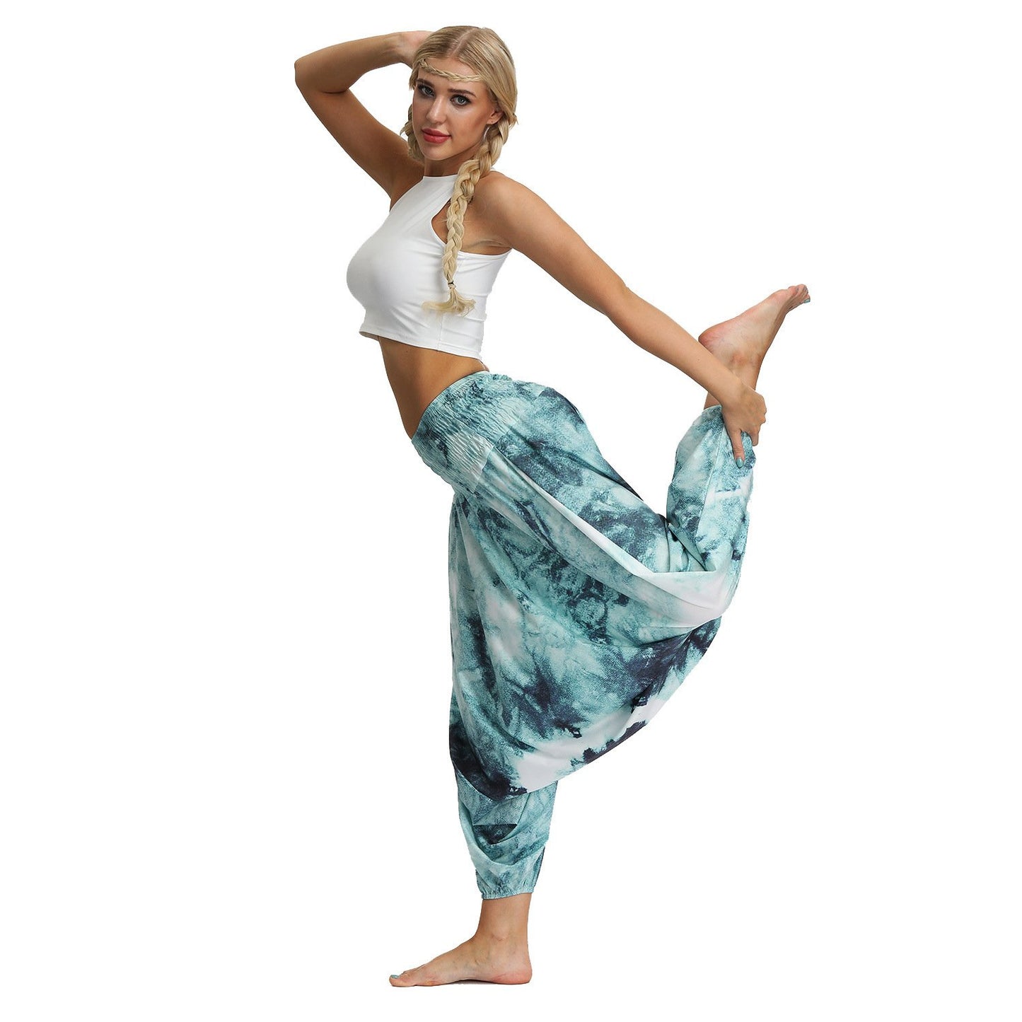 Amazon Explosions Tie-Dye Digital Printing Women's Sports Yoga Pants Large Size Loose Crotch Lantern Dance Pants