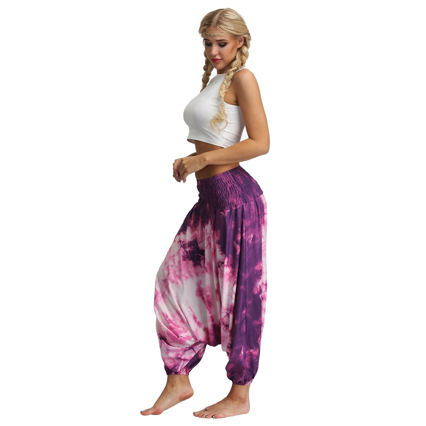 Amazon Explosions Tie-Dye Digital Printing Women's Sports Yoga Pants Large Size Loose Crotch Lantern Dance Pants