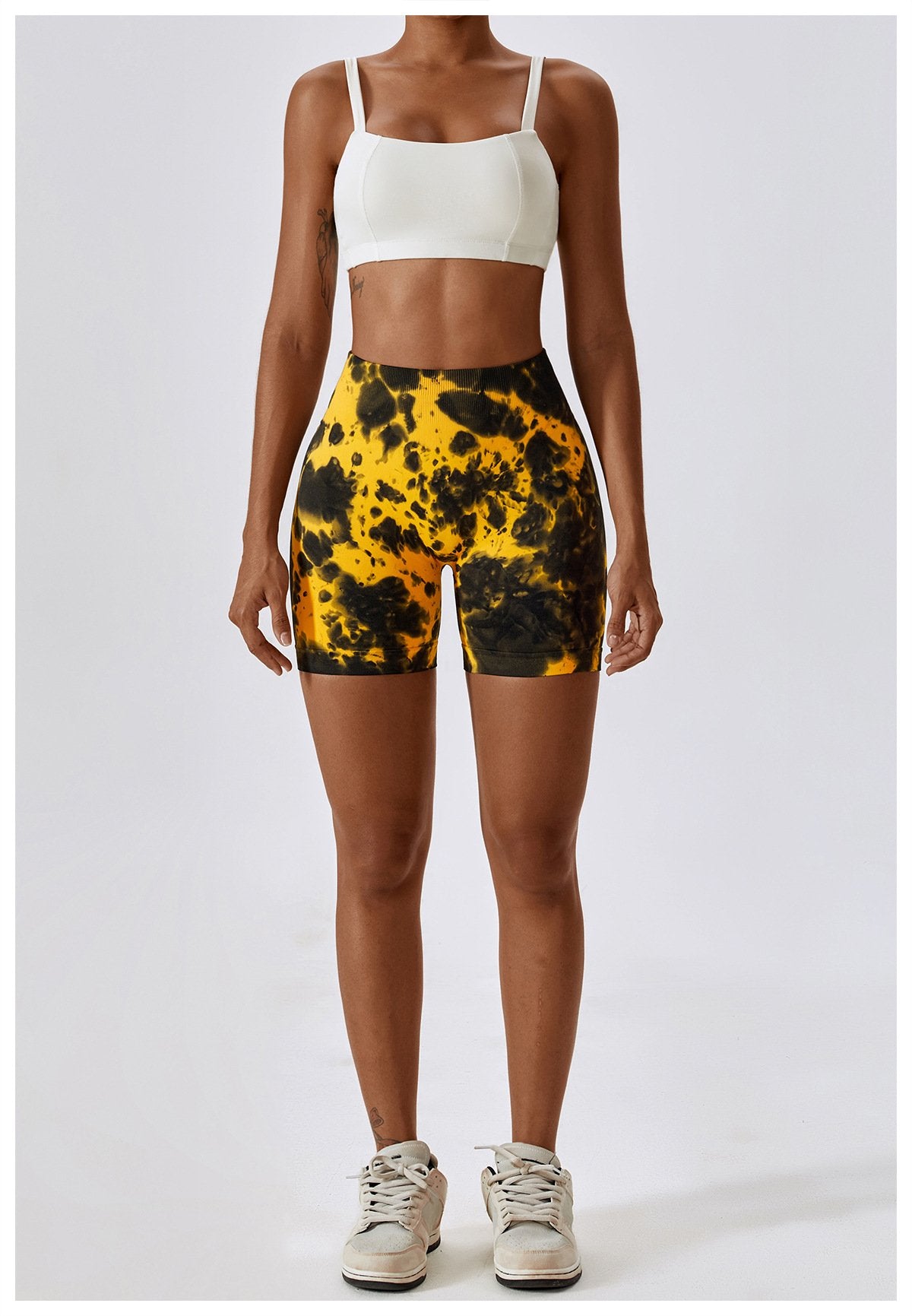 European And American Tie-Dye Seamless Yoga Shorts High Waist Hip-lifting Fitness Pants Belly Tight Sports Shorts Women's 7356