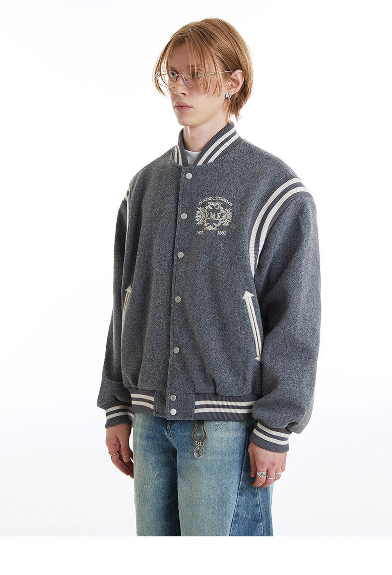 Badge Letter Embroidered Button Autumn And Winter New All-match Casual Sports Jacket Coat