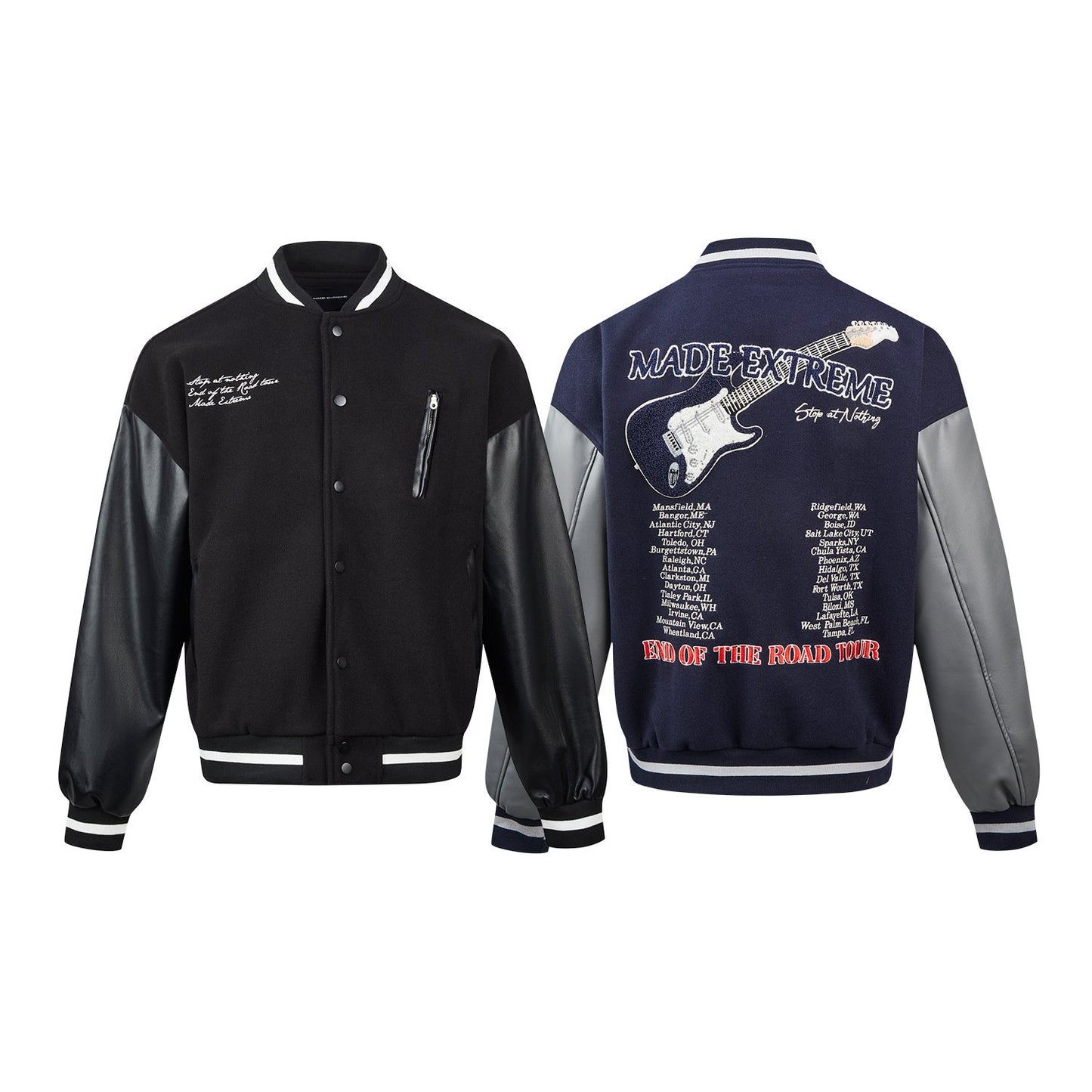 Autumn And Winter American Retro Towel Embroidered Letter PU Leather Sleeve Street Baseball Suit Woolen Coat For Men And Women