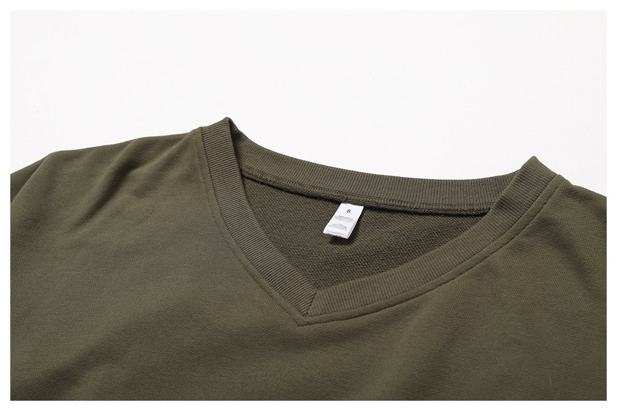 European And American Loose Long Sleeve Sports Sweat Outdoor Warm V-neck Pullover All-match Casual Sweat Top 8235