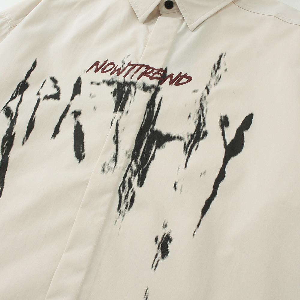 High Street Dark Graffiti Letter Printing Long Sleeve Shirt Spring And Autumn Men's Casual Loose Lapel Japanese Style Shirt Trend