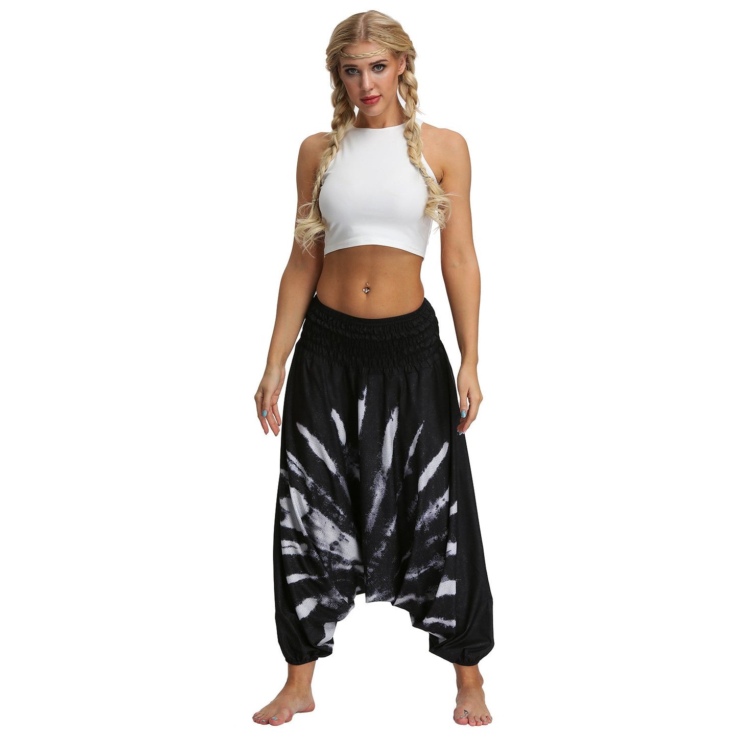 Amazon Explosions Tie-Dye Digital Printing Women's Sports Yoga Pants Large Size Loose Crotch Lantern Dance Pants
