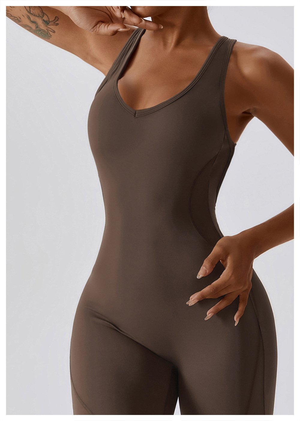 European And American Quick-drying Tight-fitting Yoga Suit Dance Sports Fitness Suit Hip-lifting And Abdominal-tightening Micro-hora Lianhe Yoga Suit 8117