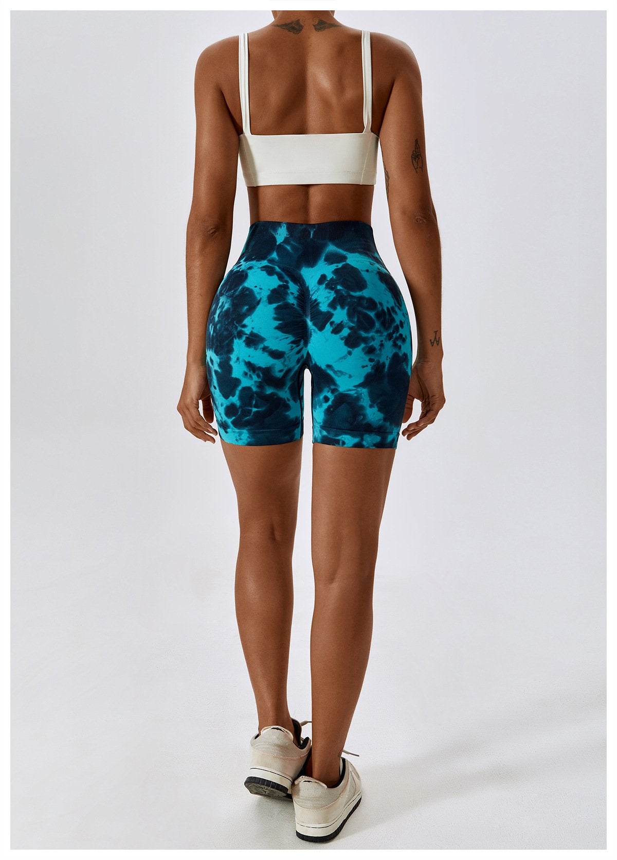 European And American Tie-Dye Seamless Yoga Shorts High Waist Hip-lifting Fitness Pants Belly Tight Sports Shorts Women's 7356
