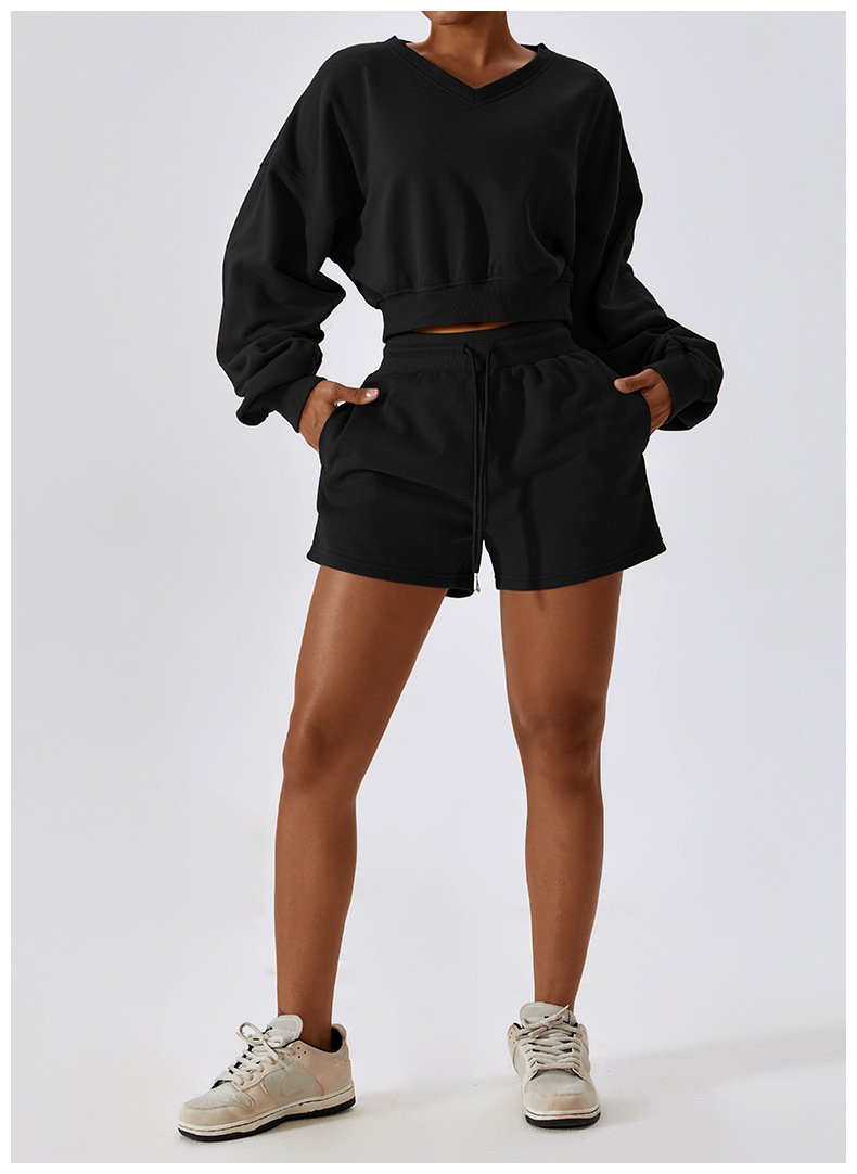 European And American Loose Long Sleeve Sports Sweat Outdoor Warm V-neck Pullover All-match Casual Sweat Top 8235