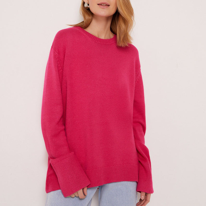 Sweaters Women's Clothing Knitwear Round Neck Loose Solid Color