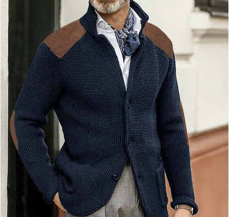 Stand Up Collar Cardigan Men Knitted Jacket