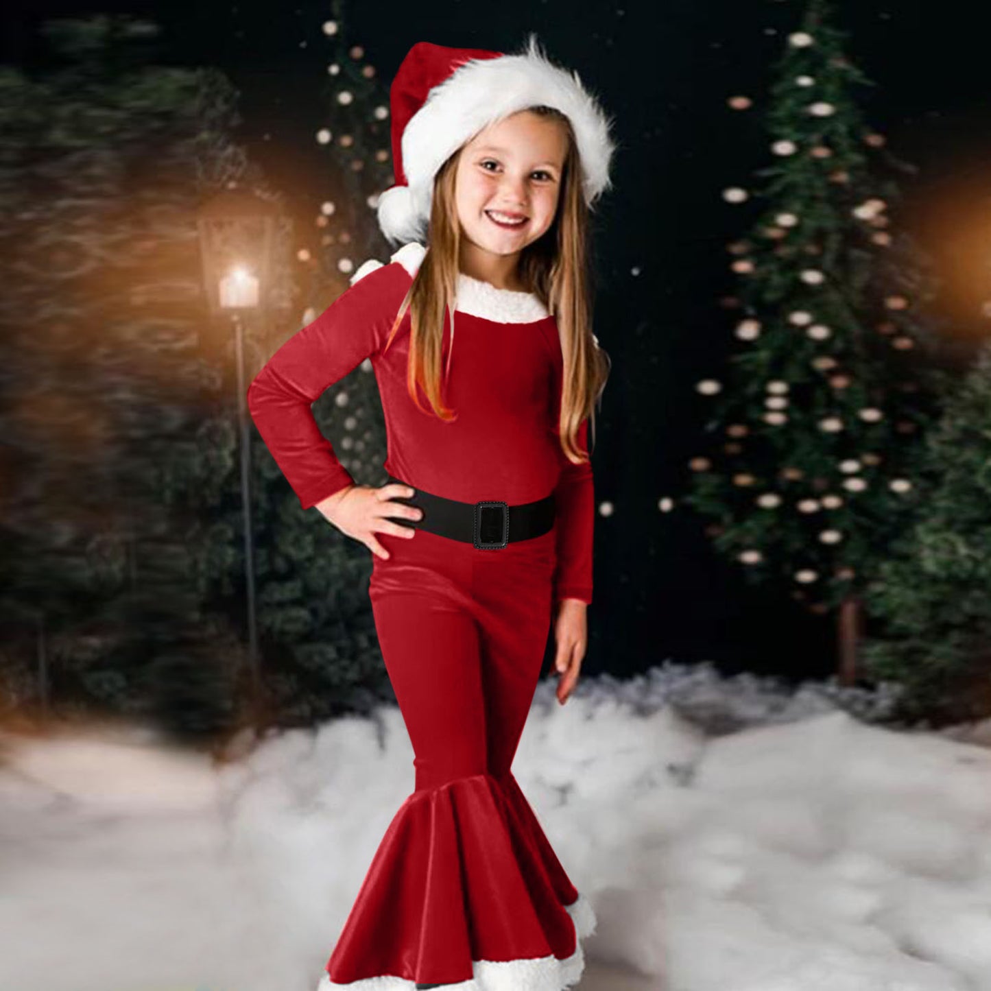 Girls Christmas Long-sleeved Flared Dress