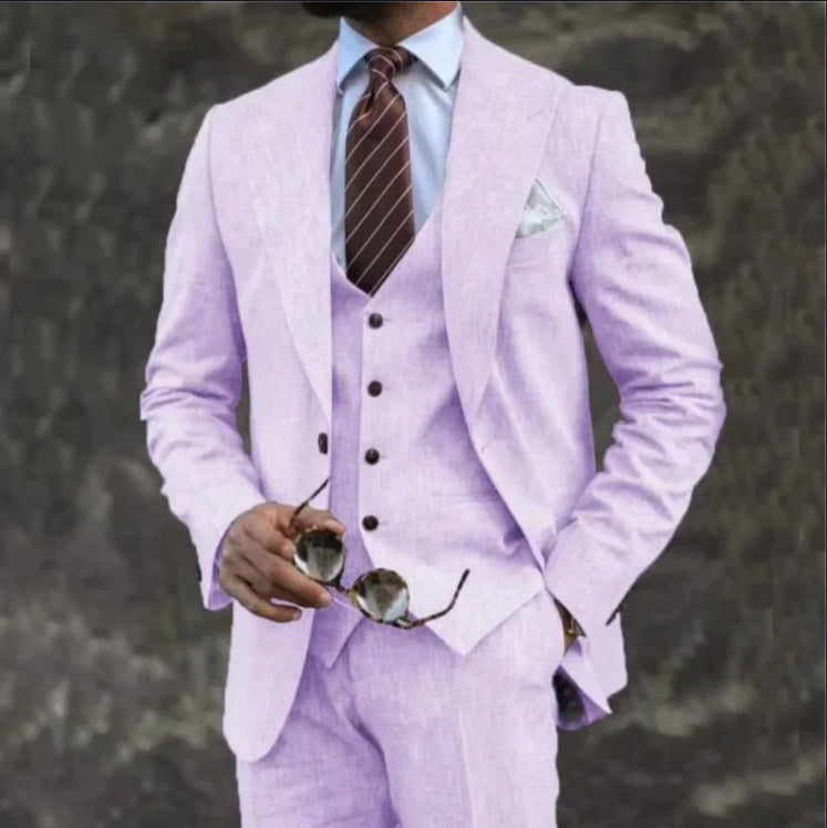 European And American Pink Business Casual Suit Three-piece Suit Men