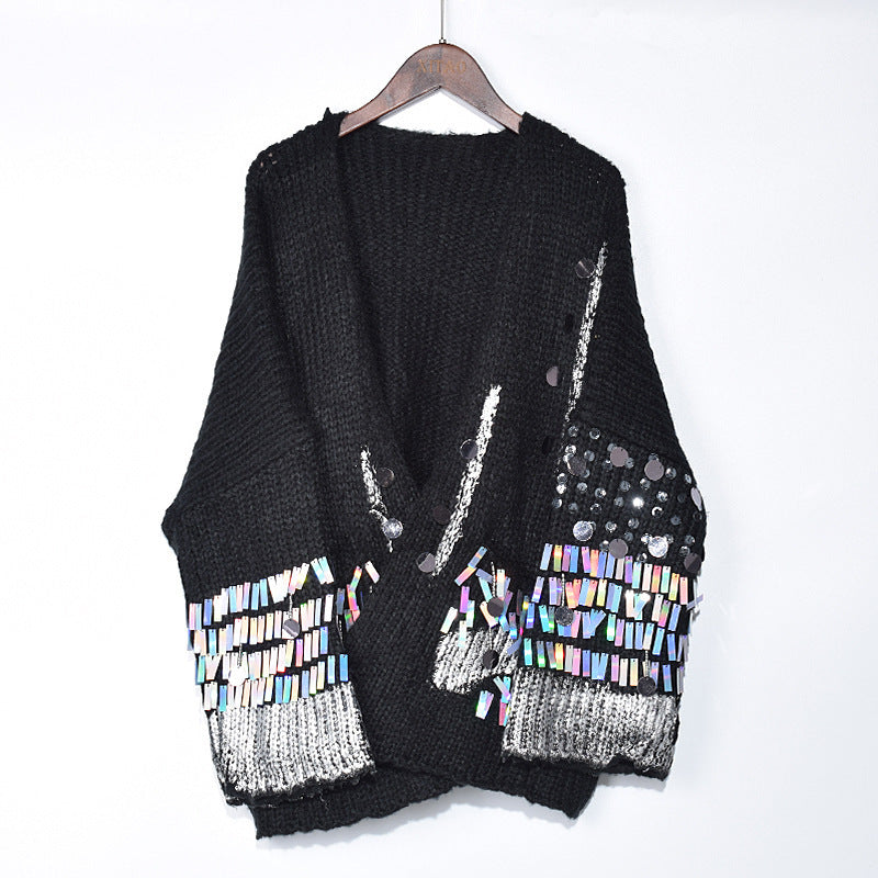 Casual Patchwork Sequined Sweater For Women