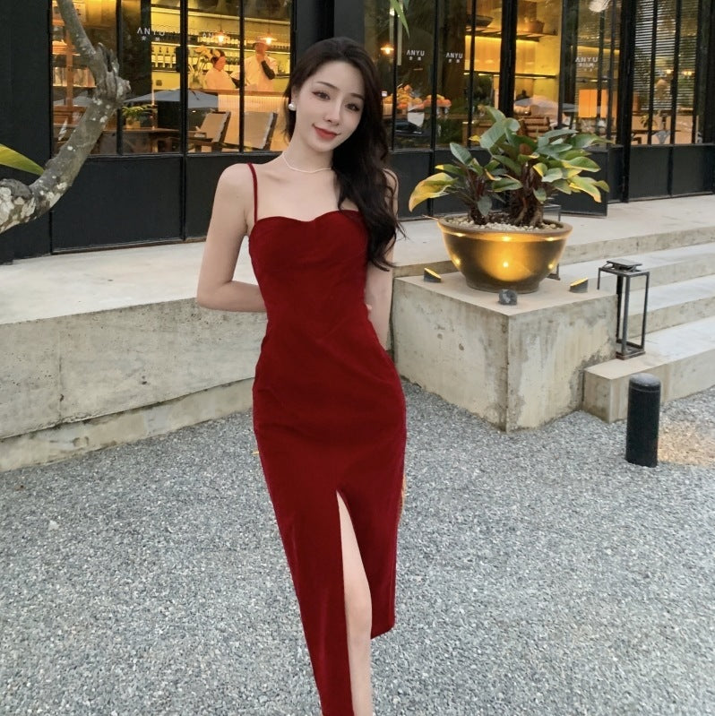 Christmas Red Velvet Stunning Slip Dress