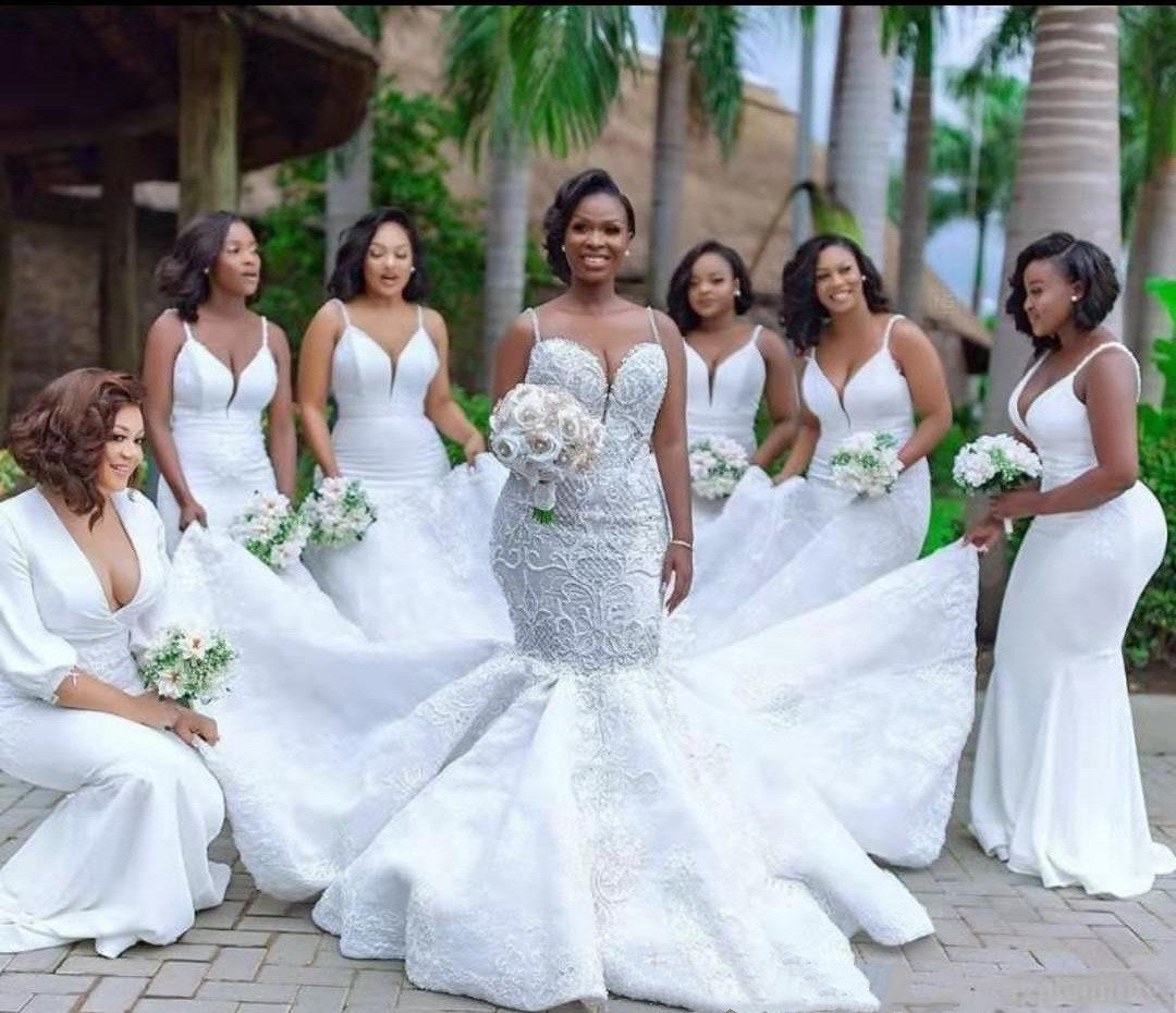 African mermaid cutout lace wedding dress