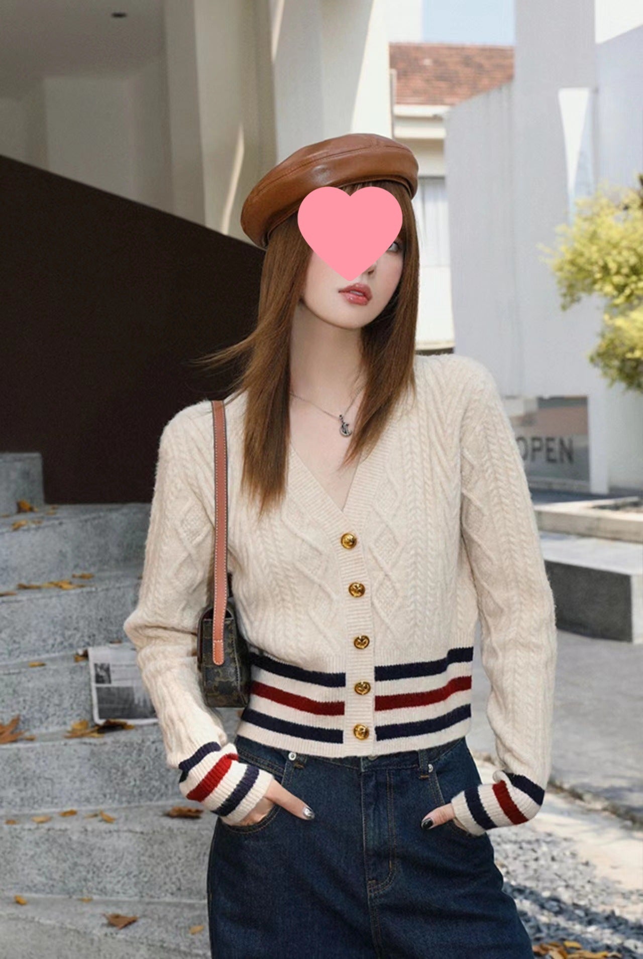 Women's Korean-style Hit Color Diamond Lattice Sweater Coat