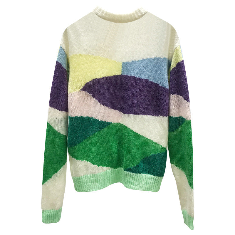 Letter Jacquard Mohair Knitted Sweater Women