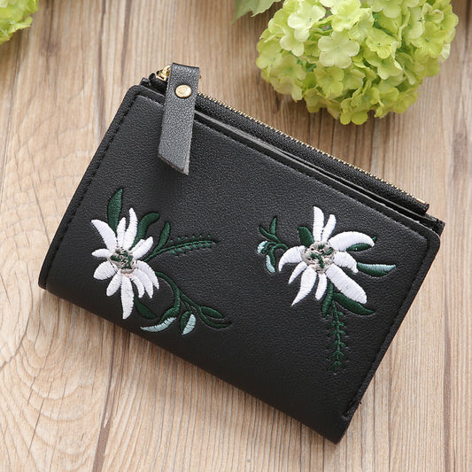 Women's embroidered thin zipper purse