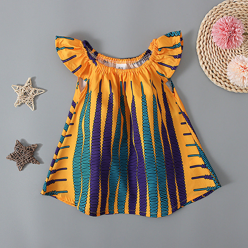 Summer Girls African Bohemian Style Flounced Sleeve Baby Shirt Top Children's Clothing