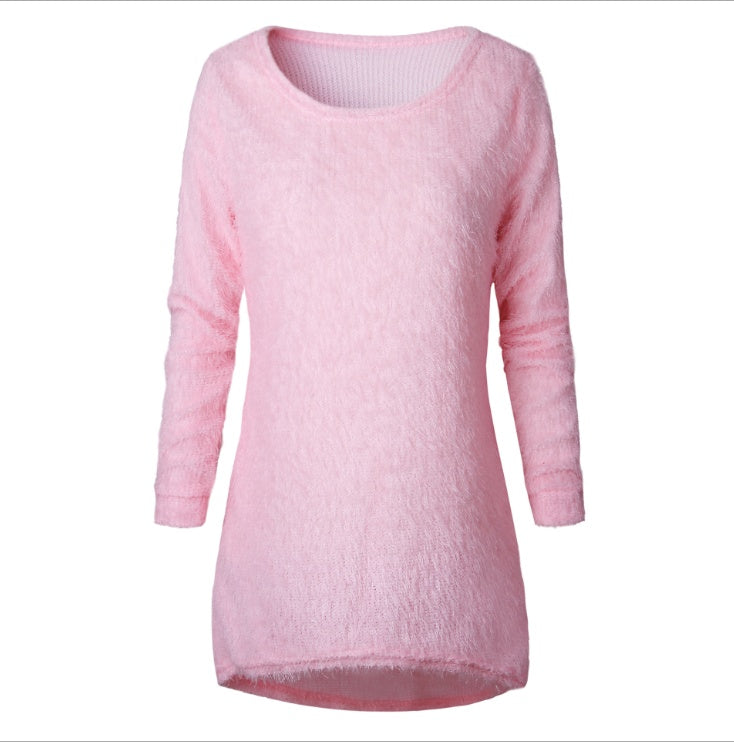 Solid color long-sleeved women's sweater tops Europe and the United States big plush