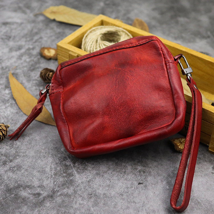 New hand dyed vegetable tanned leather women''s portable multi-functional small handbag lovers cowhide storage card bag pocket change purse