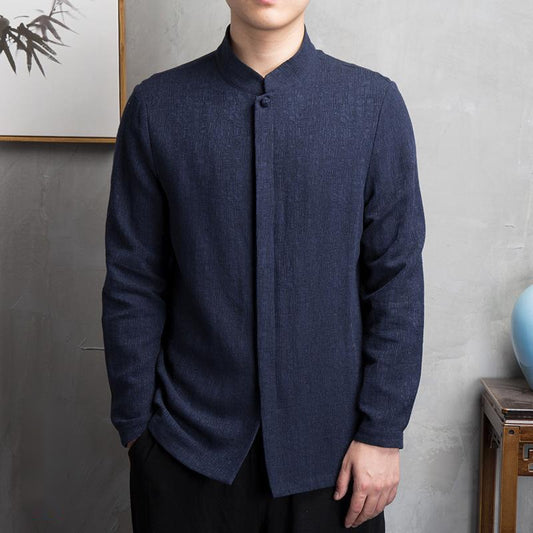 Vintage cotton linen men's long-sleeved shirts