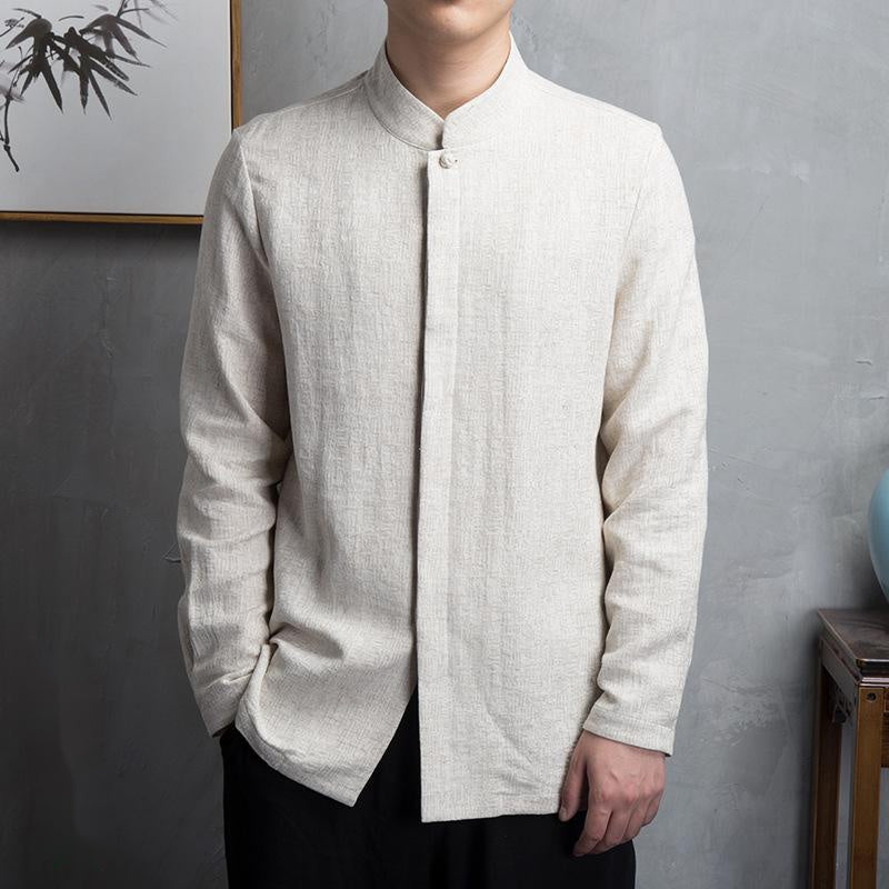 Vintage cotton linen men's long-sleeved shirts