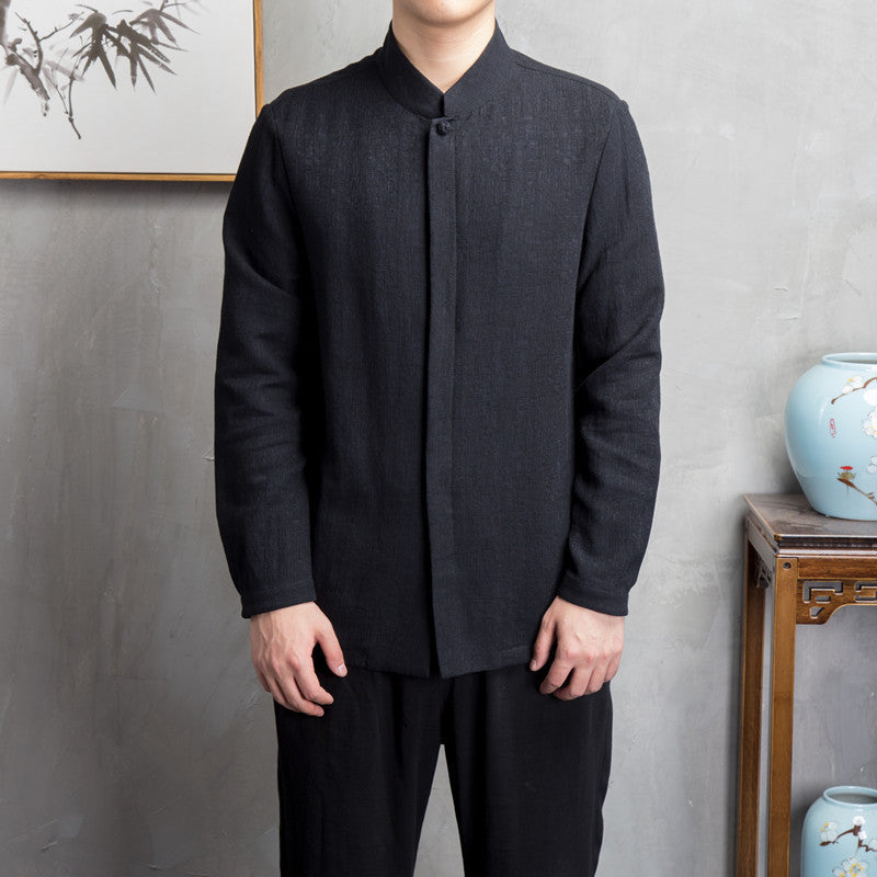 Vintage cotton linen men's long-sleeved shirts