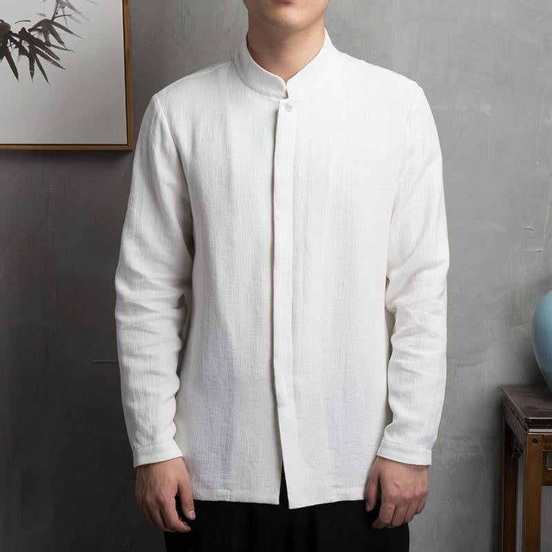 Vintage cotton linen men's long-sleeved shirts