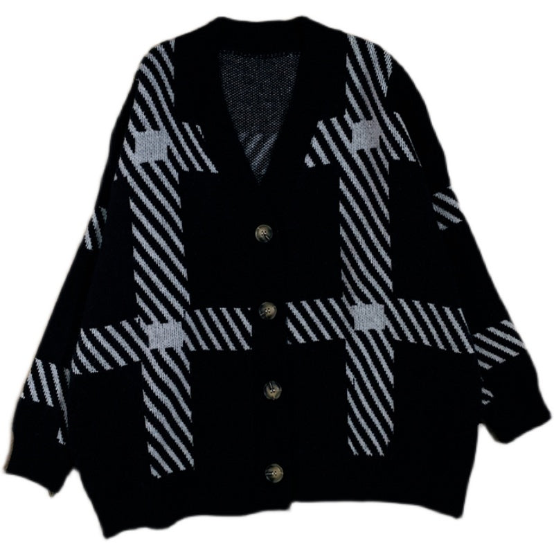 Retro Plaid Sweater Cardigan Women s Jacket