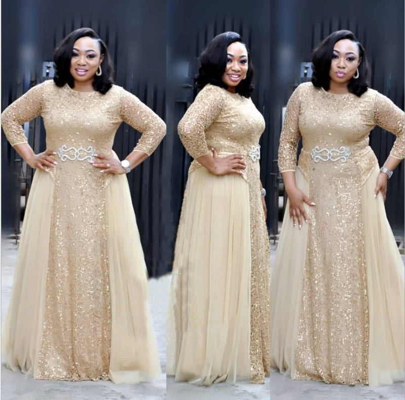 African Women Lace Sequined Party Dress