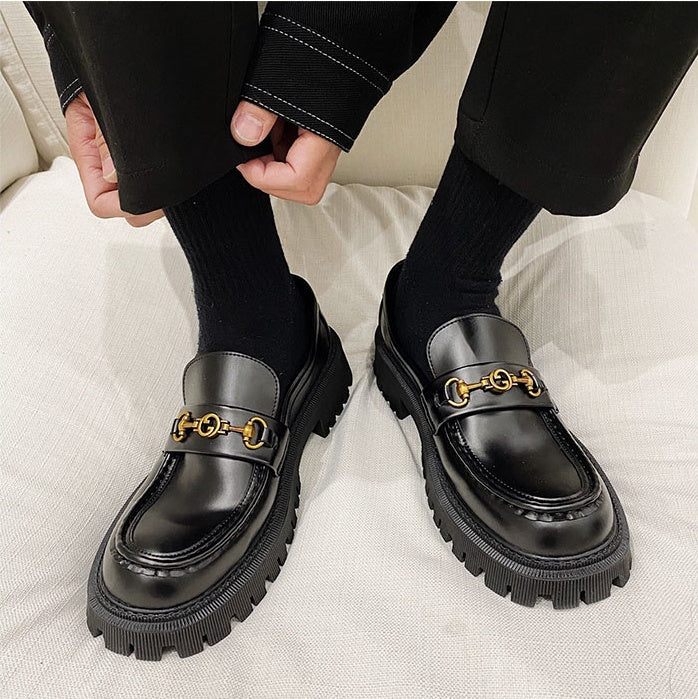 Spring New Style British Style Men''S Lazy Foot Set Thick Soled Shoes Metal Decoration Hairstylist Youth Muffin Shoes Fashion