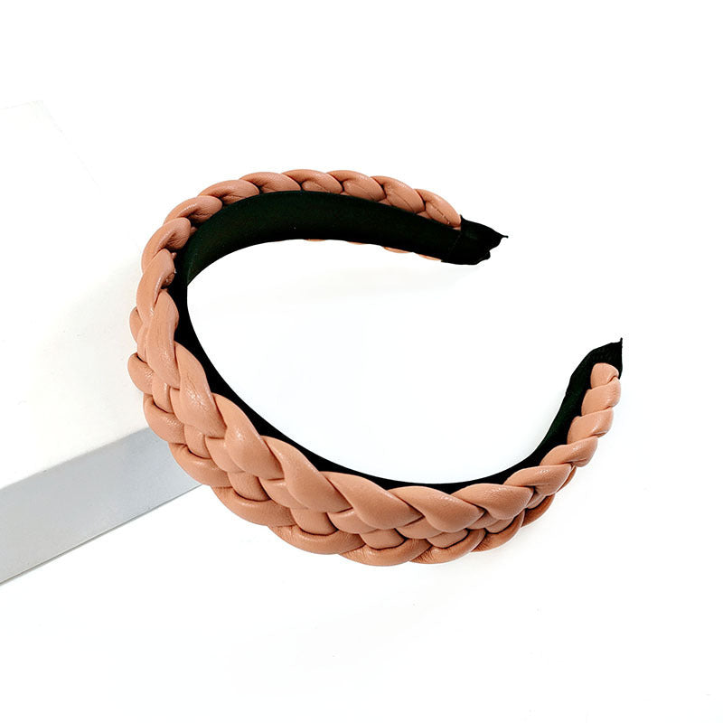 New Net Red Leather Braided Headband  Candy-Colored Braid Hairpin  Pressed Hair Pu Headband For Women