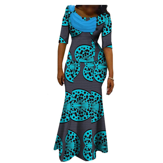 African Printed Short Sleeve Women'S Cotton Dress