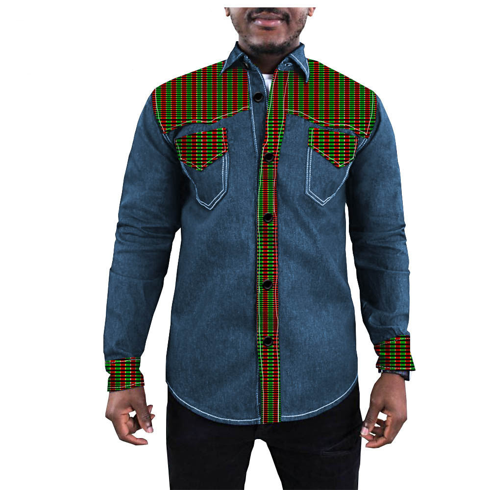 African Ethnic Printing Export Batik Denim Jacket For Men