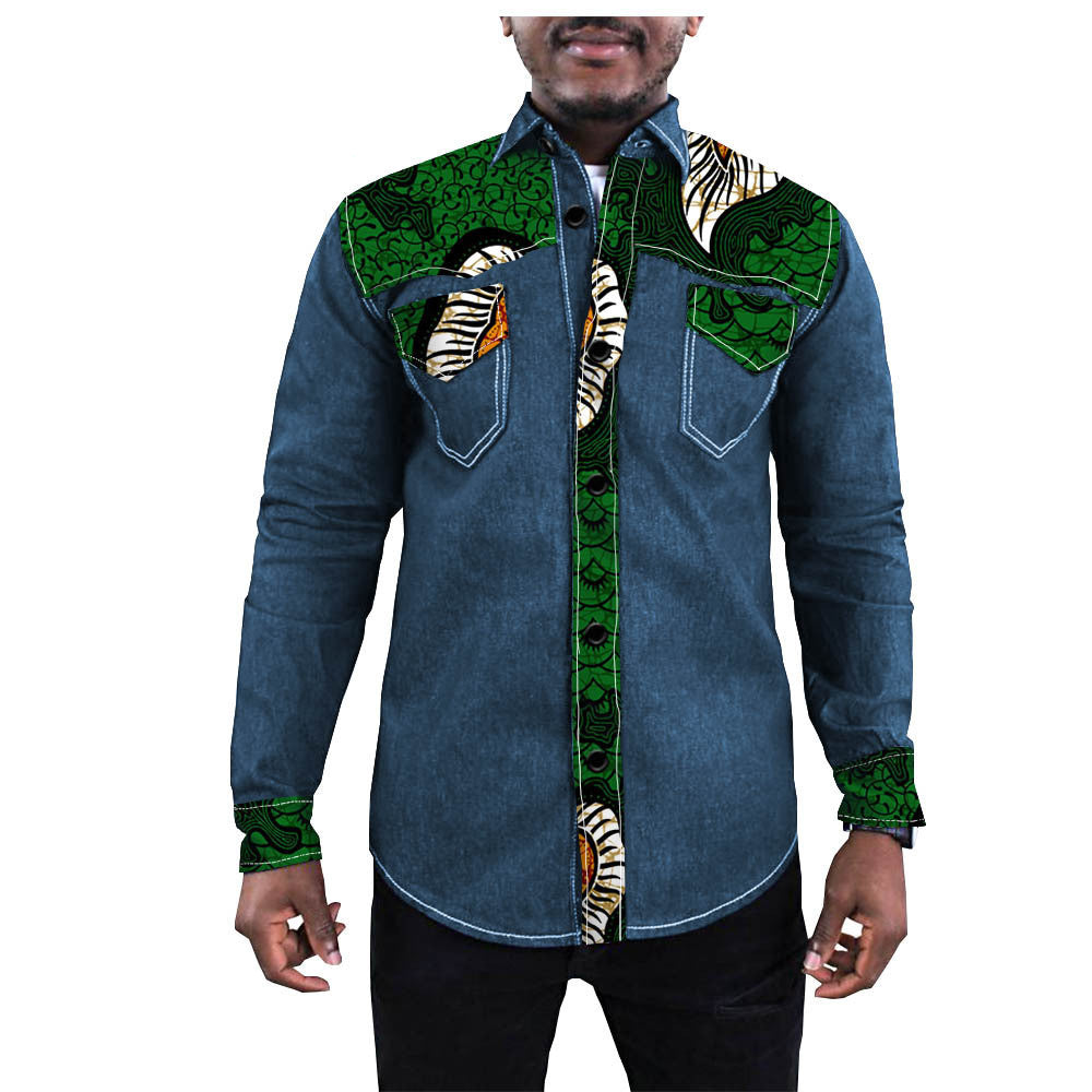 African Ethnic Printing Export Batik Denim Jacket For Men