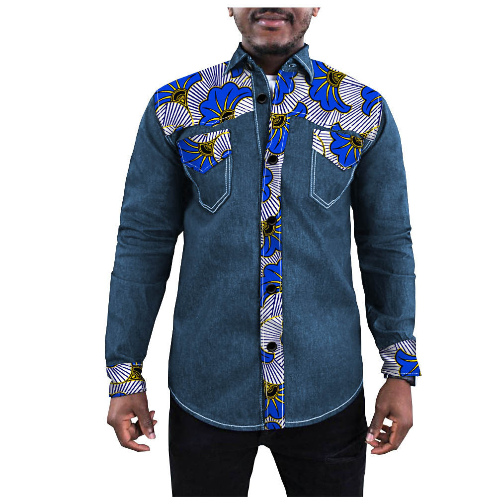 African Ethnic Printing Export Batik Denim Jacket For Men