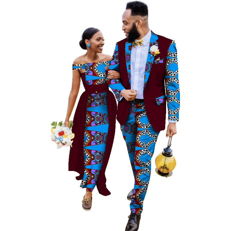 Cotton African Couple Wearing Wedding Dress Suits And Dress Sets