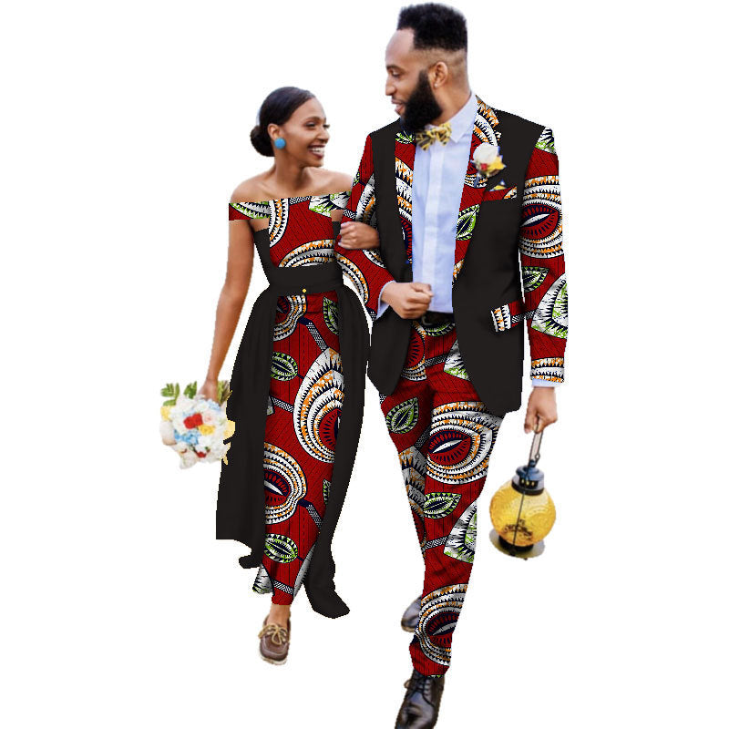 Cotton African Couple Wearing Wedding Dress Suits And Dress Sets