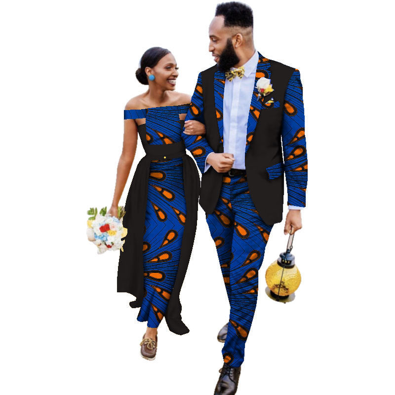 Cotton African Couple Wearing Wedding Dress Suits And Dress Sets