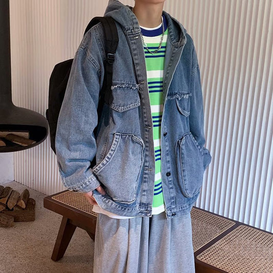Hooded Denim Jacket Men'S Casual Student Jacket Jacket