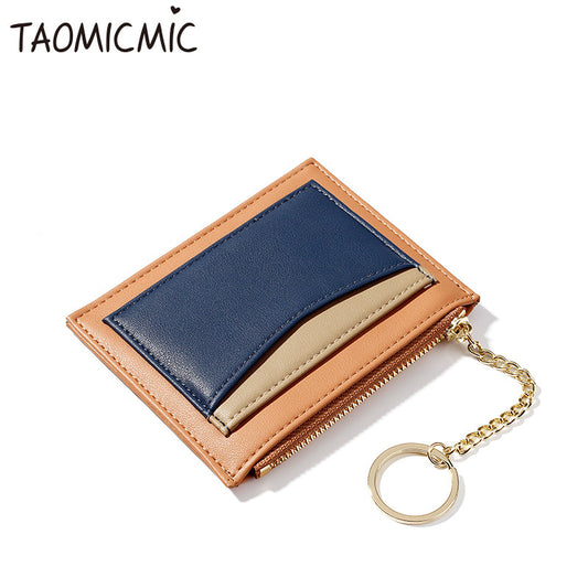 Stitching Ladies Wallet Multi-Card Position Zipper Card Case Keychain Small Wallet Ladies Coin Purse