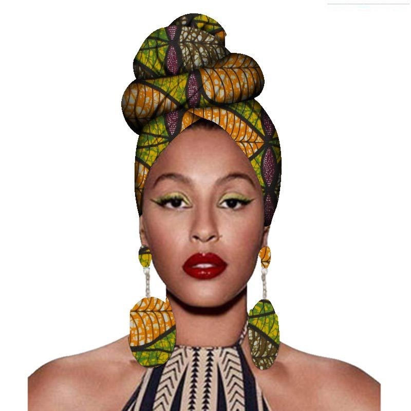 Fashion African Headscarves And Earrings 2 Pieces Of Women's African Clothing Headwear Headbands