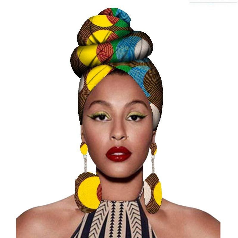 Fashion African Headscarves And Earrings 2 Pieces Of Women's African Clothing Headwear Headbands