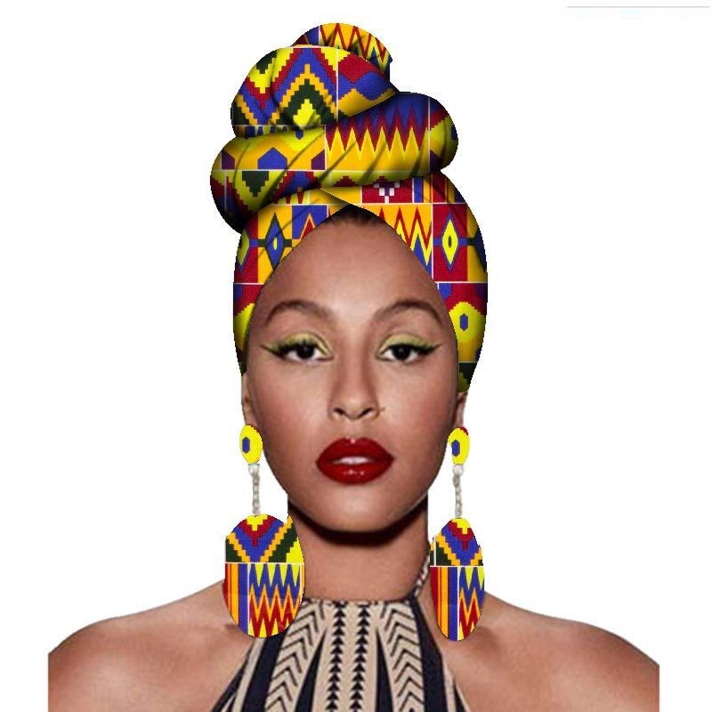 Fashion African Headscarves And Earrings 2 Pieces Of Women's African Clothing Headwear Headbands