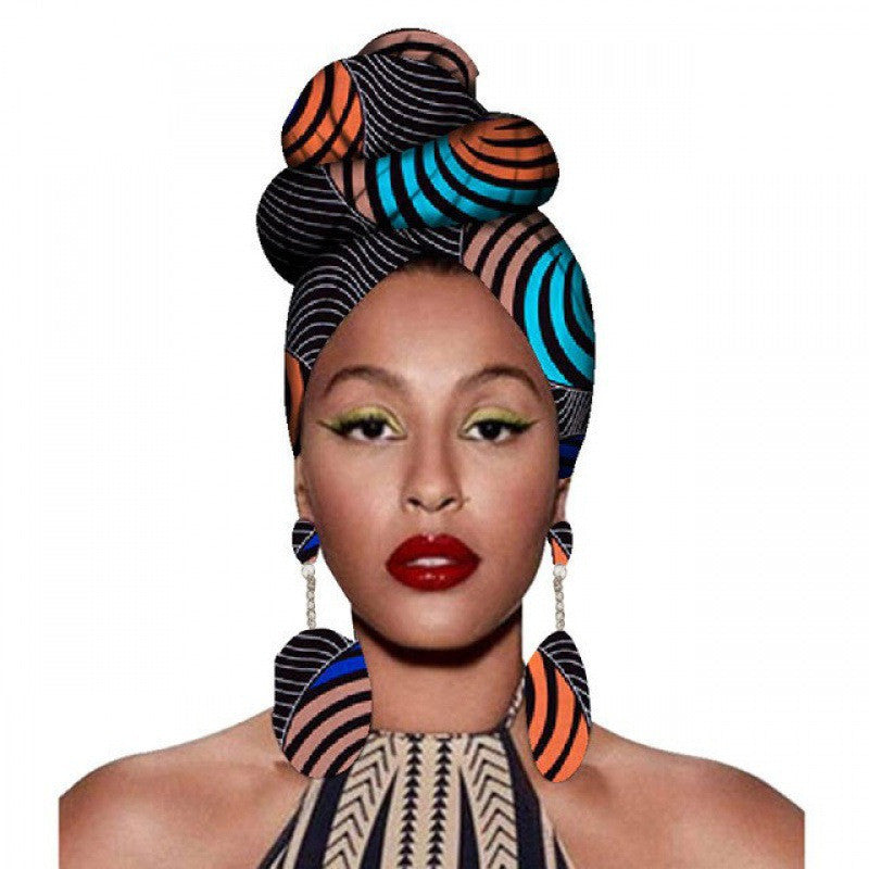 Fashion African Headscarves And Earrings 2 Pieces Of Women's African Clothing Headwear Headbands