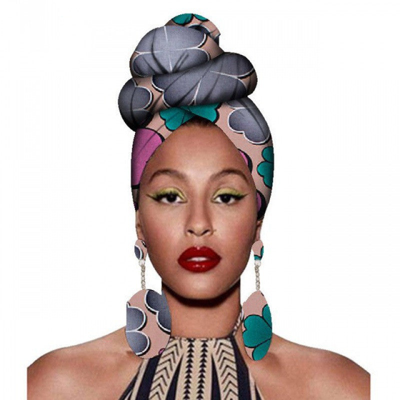 Fashion African Headscarves And Earrings 2 Pieces Of Women's African Clothing Headwear Headbands