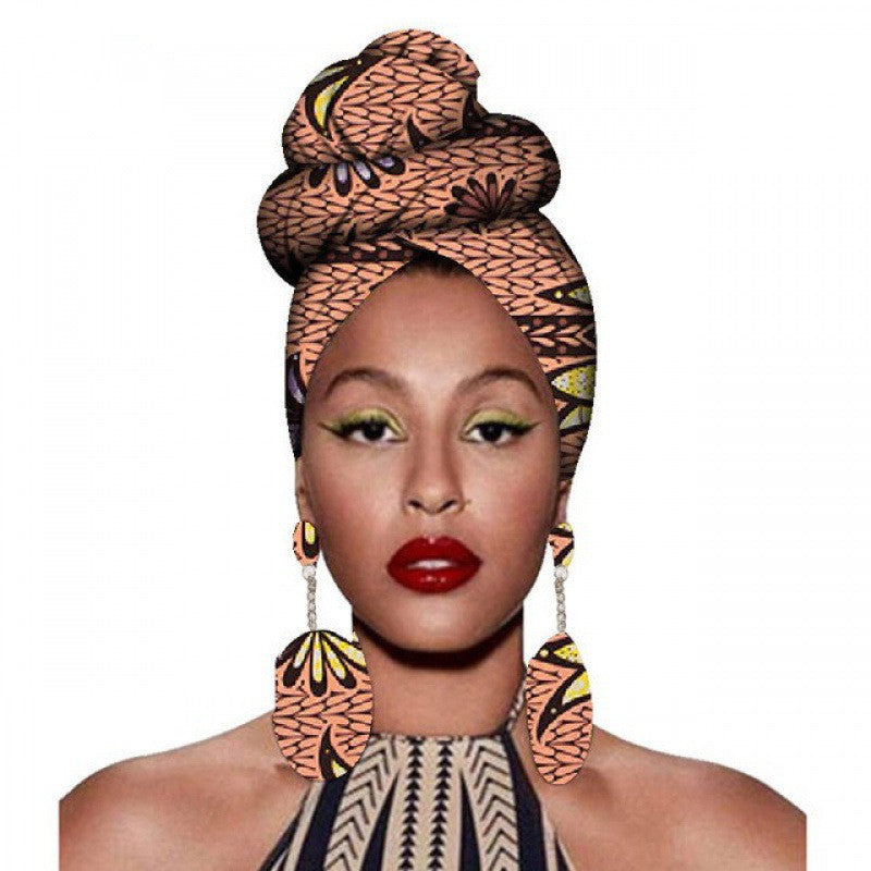 Fashion African Headscarves And Earrings 2 Pieces Of Women's African Clothing Headwear Headbands